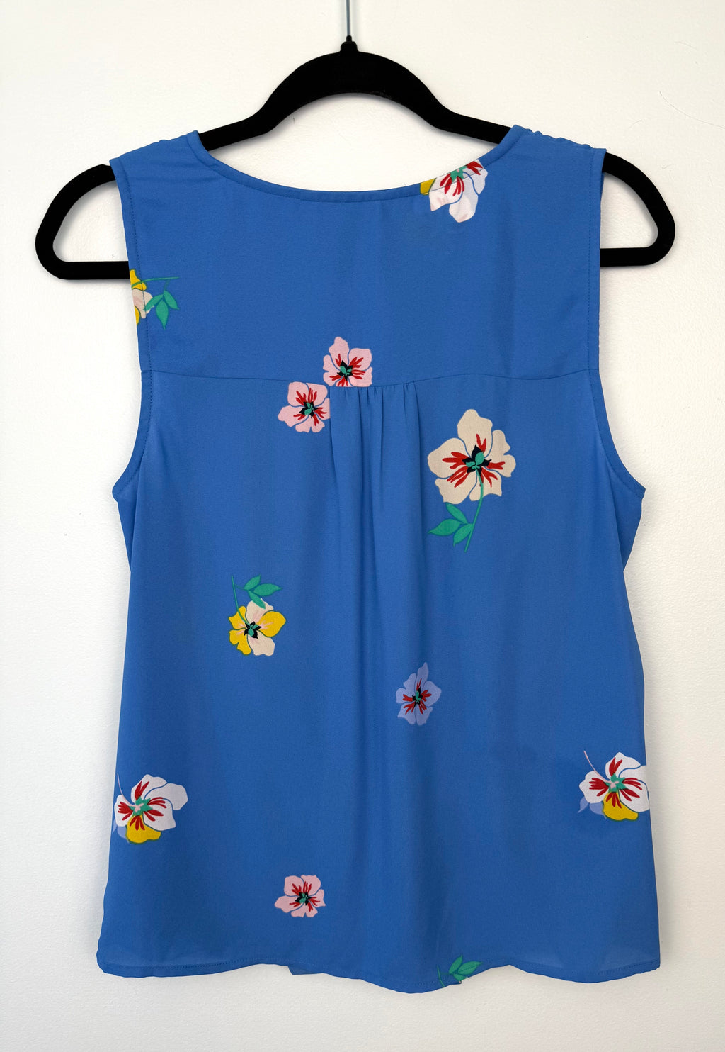 back of Blue Floral Faux Wrap Tank | Tommy Hilfiger Sleeveless Blouse | Size M at Blue Sparrow Shop