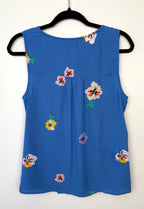 back of Blue Floral Faux Wrap Tank | Tommy Hilfiger Sleeveless Blouse | Size M at Blue Sparrow Shop