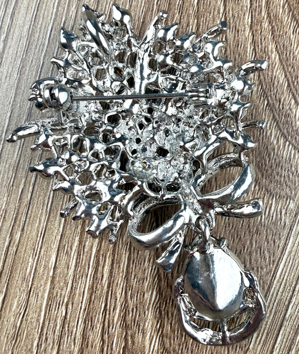 back of Blue Vintage Style Crystal Floral Brooch