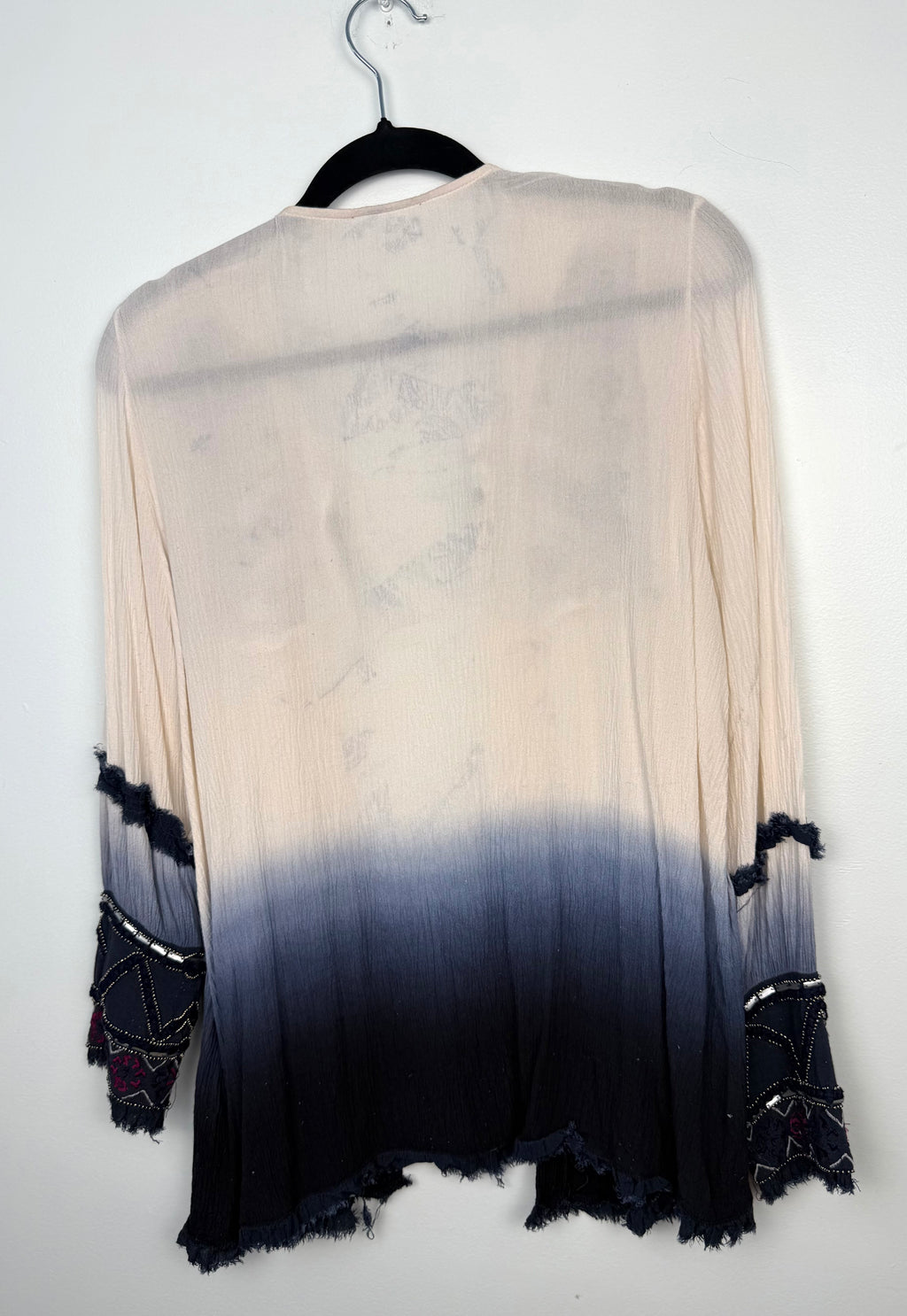 back of Boho Embroidered Beaded Kimono   on hanger