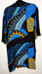 back of Bold Geometric Print Open Kimono Cardigan | Size M at Blue Sparrow Shop 