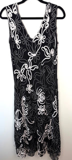 back of Cartise Embroidered Mesh Cocktail Dress | Size 12 at Blue Sparrow Shop on hanger