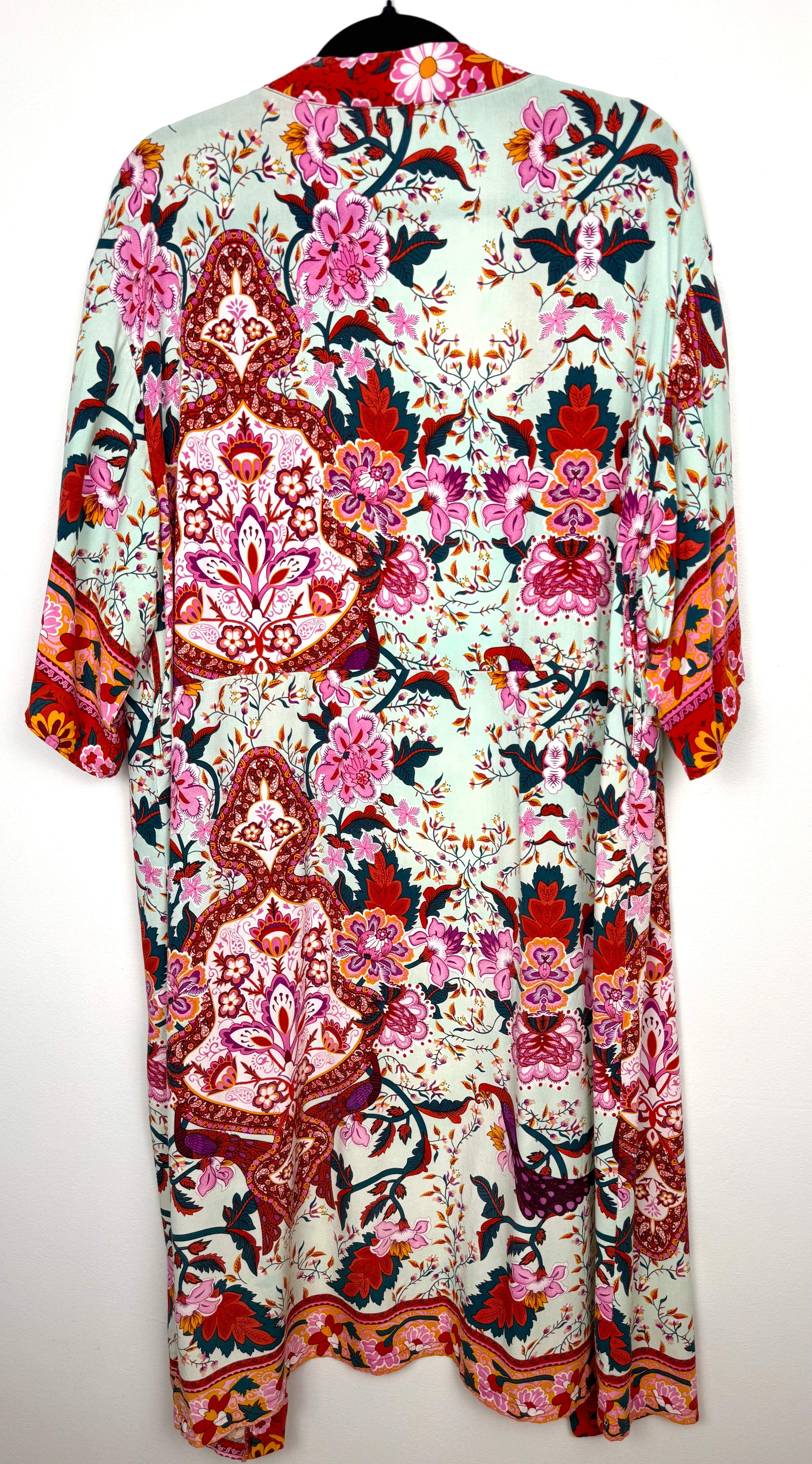 back of Cleo Botanical Print Long Kimono | One Size at Blue Sparrow Shop