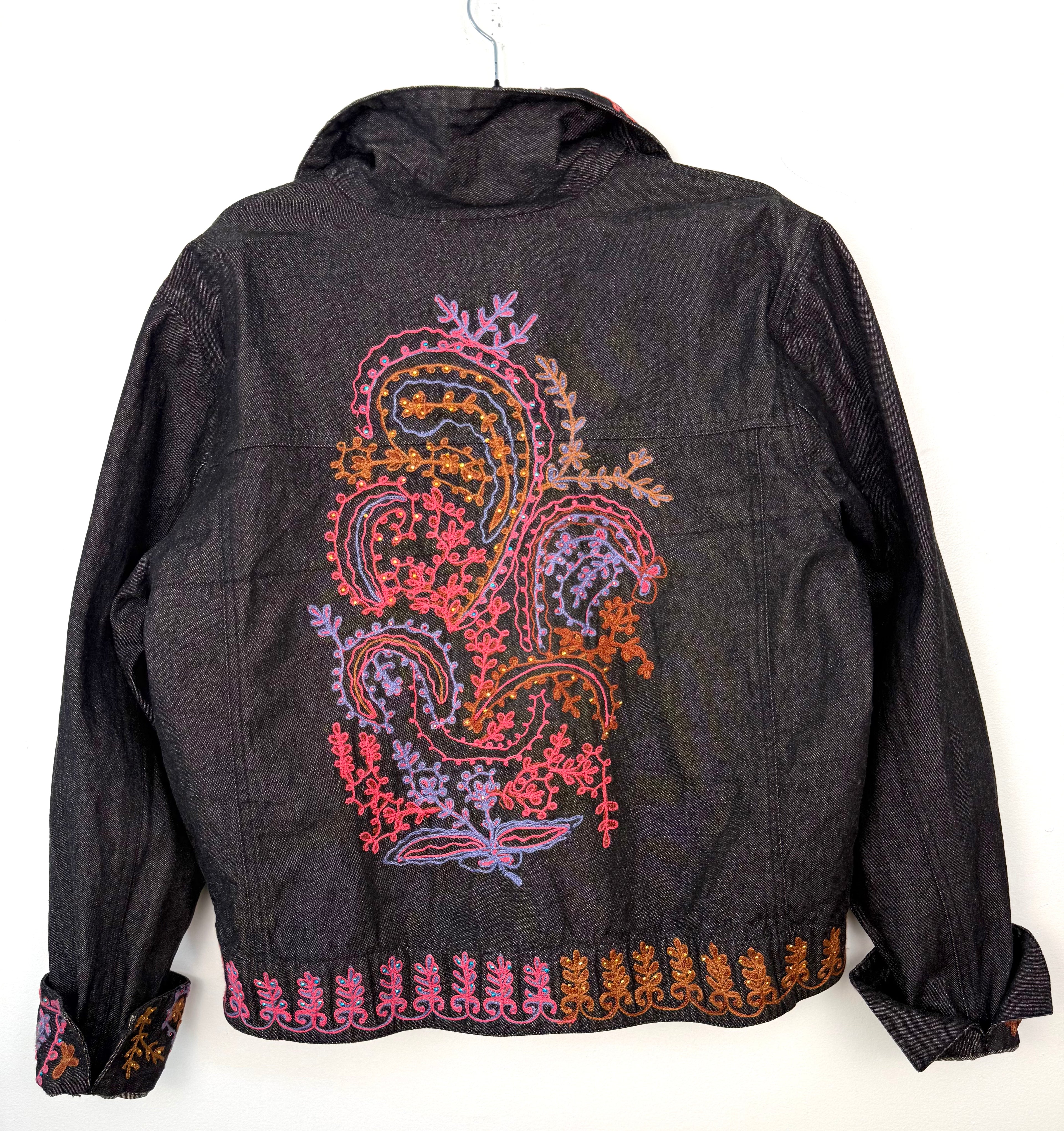 back of  Coldwater Creek Embroidered Denim Jacket | Size XL at Blue Sparrow Shop