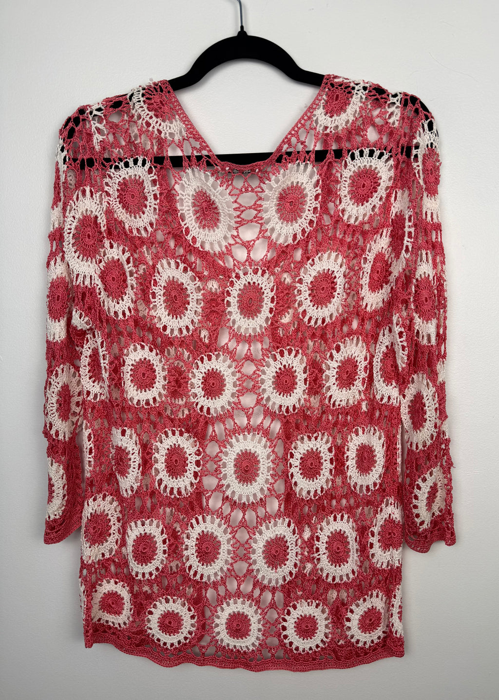 back of Cottagecore Vintage Style Crochet Cardigan at Blue Sparrow Shop size M