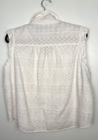 back of Cotton White Eyelet Top | Size M at Blue Sparrow Shop on hanger