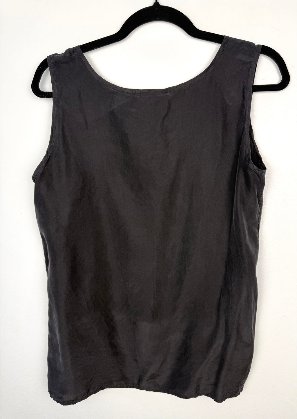 back of Daniel Hechter 100% Silk Black Tank Top | French Designer Silk Scoop Neck Tank Size M at Blue Sparrow Shop