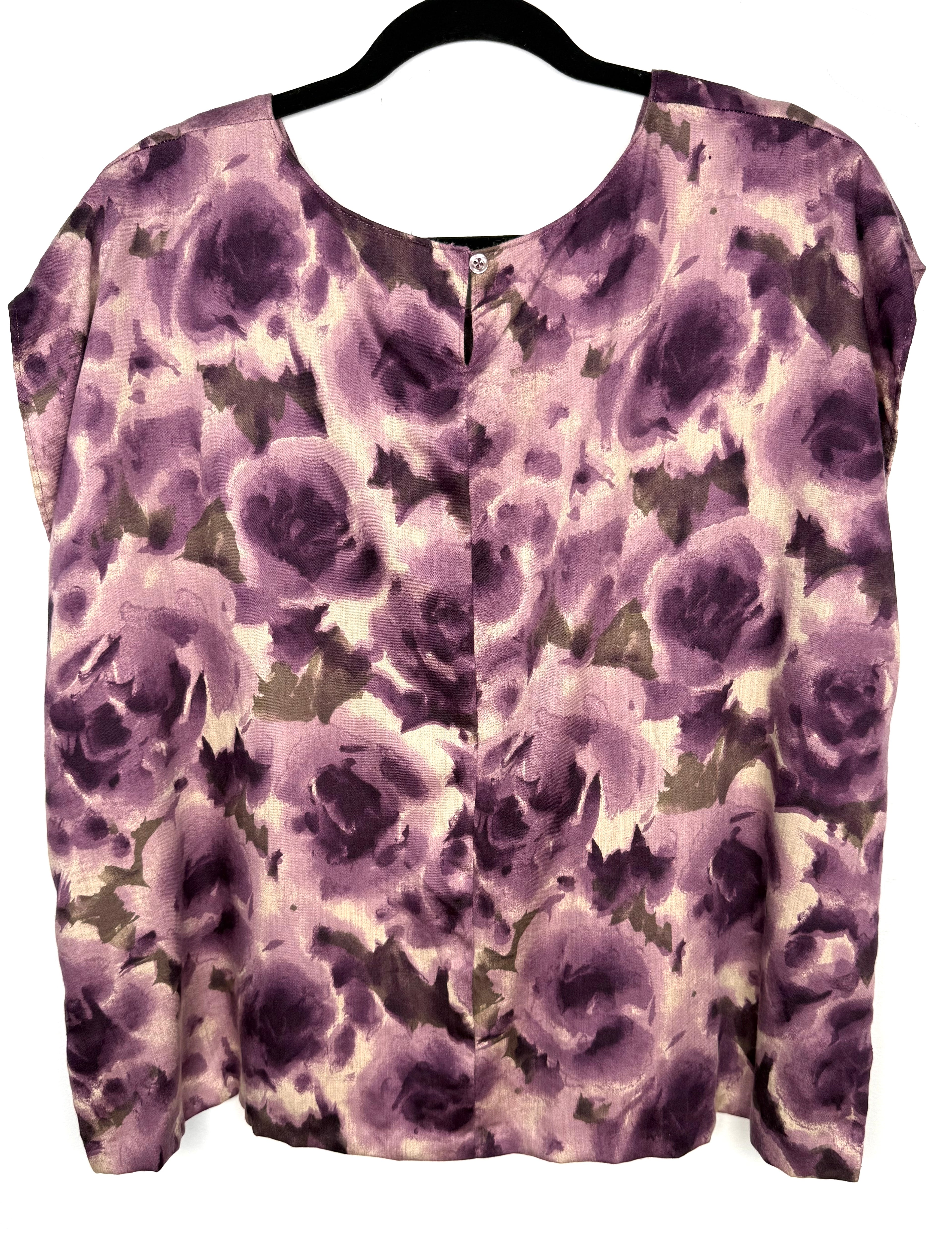 back of Desie® Made in France — Purple Watercolour Floral Blouse | Size L  at Blue Sparrow Shop