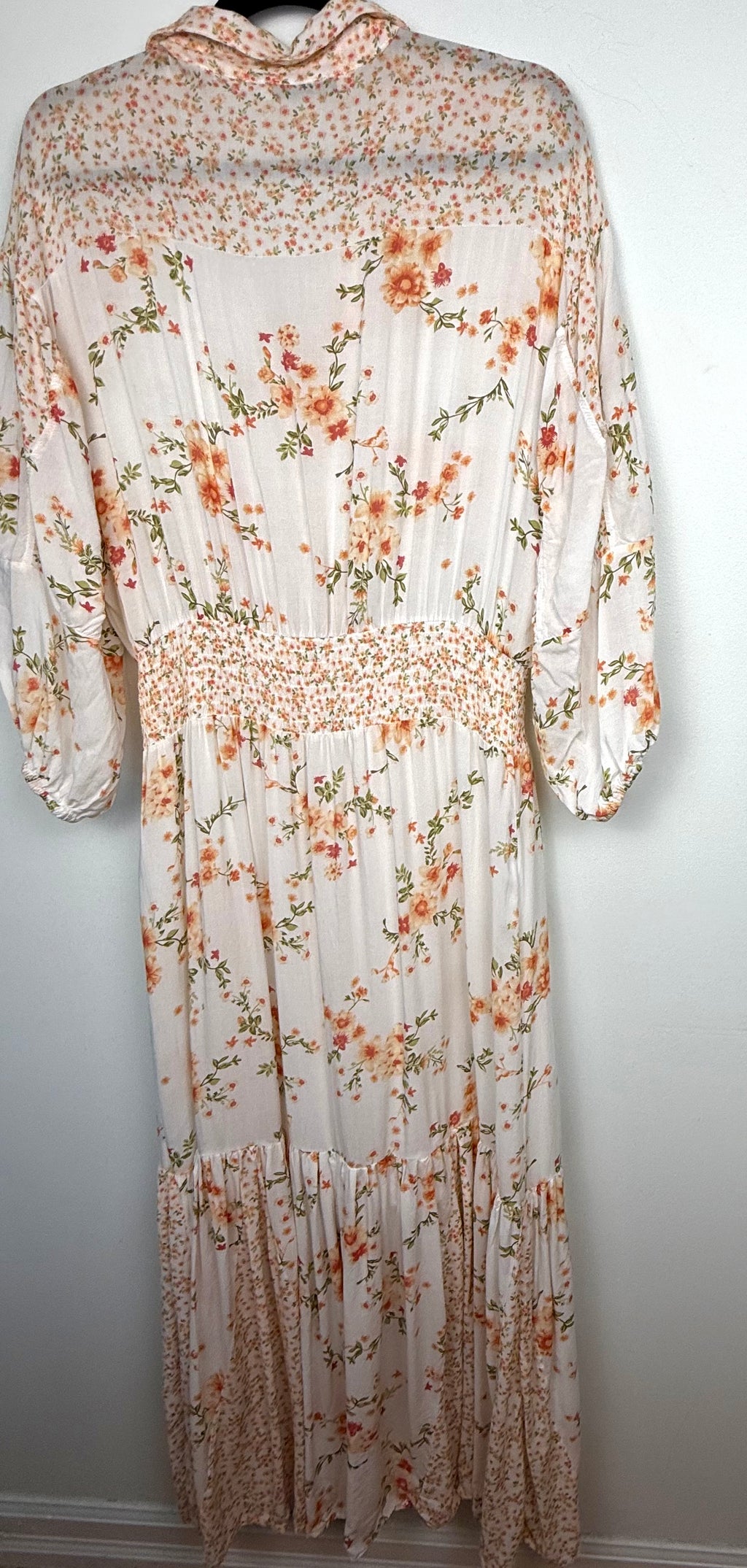 back of Dex Smocked Waist Romantic Midi Dress | Size L at Blue Sparrow Shop