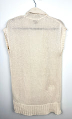 back of Eddie Bauer Linen Cotton Knit Cardigan Vest on hanger