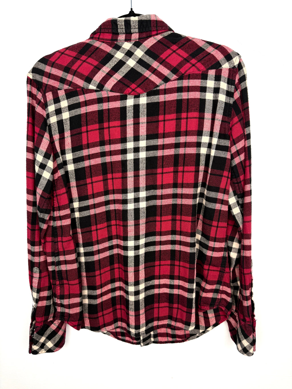 back of Golden by TNA Women's Red Plaid Flannel Snap Front Shirt | Size Small | 100% Cotton