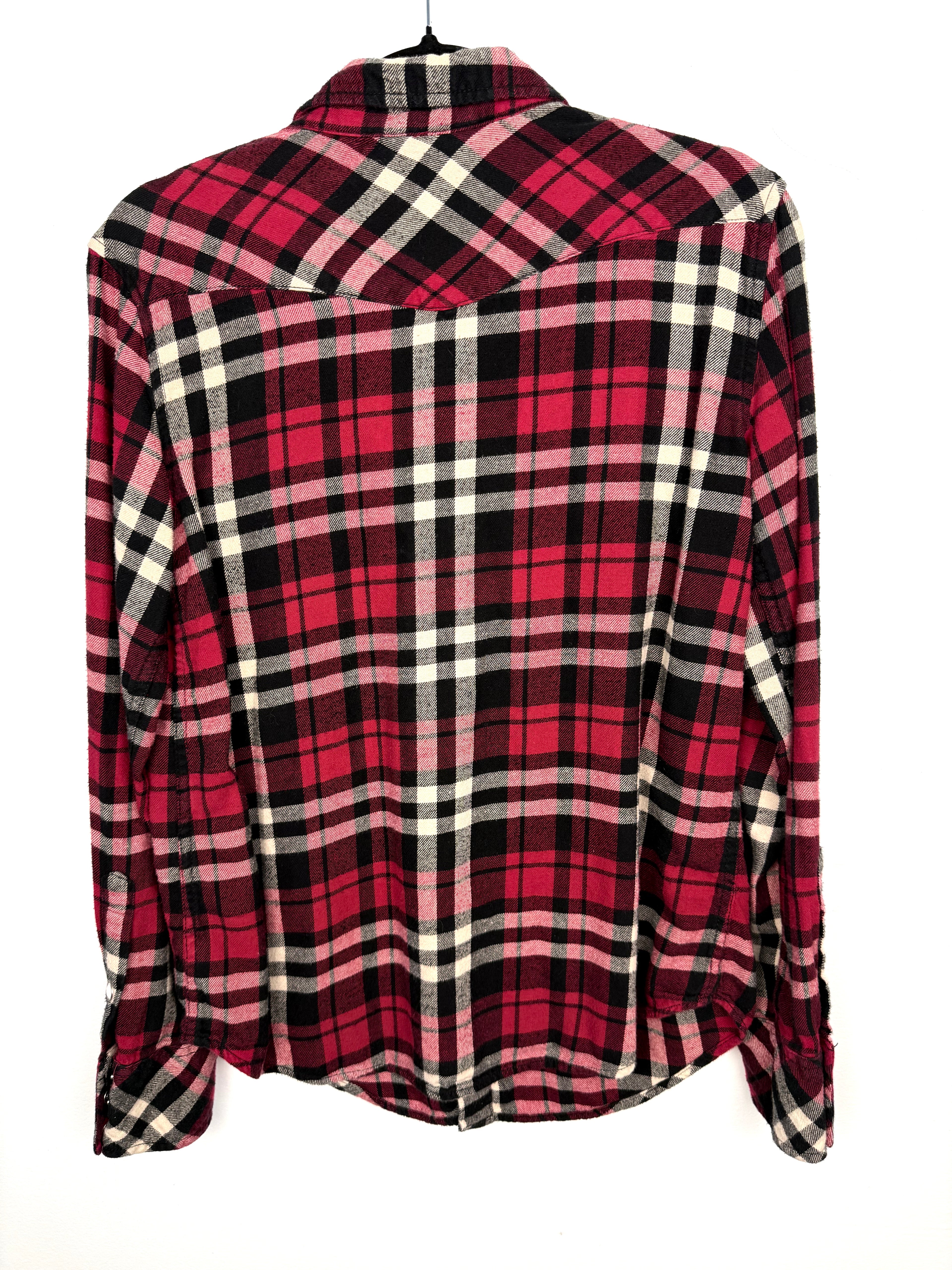 back of Golden by TNA Women's Red Plaid Flannel Snap Front Shirt | Size Small | 100% Cotton