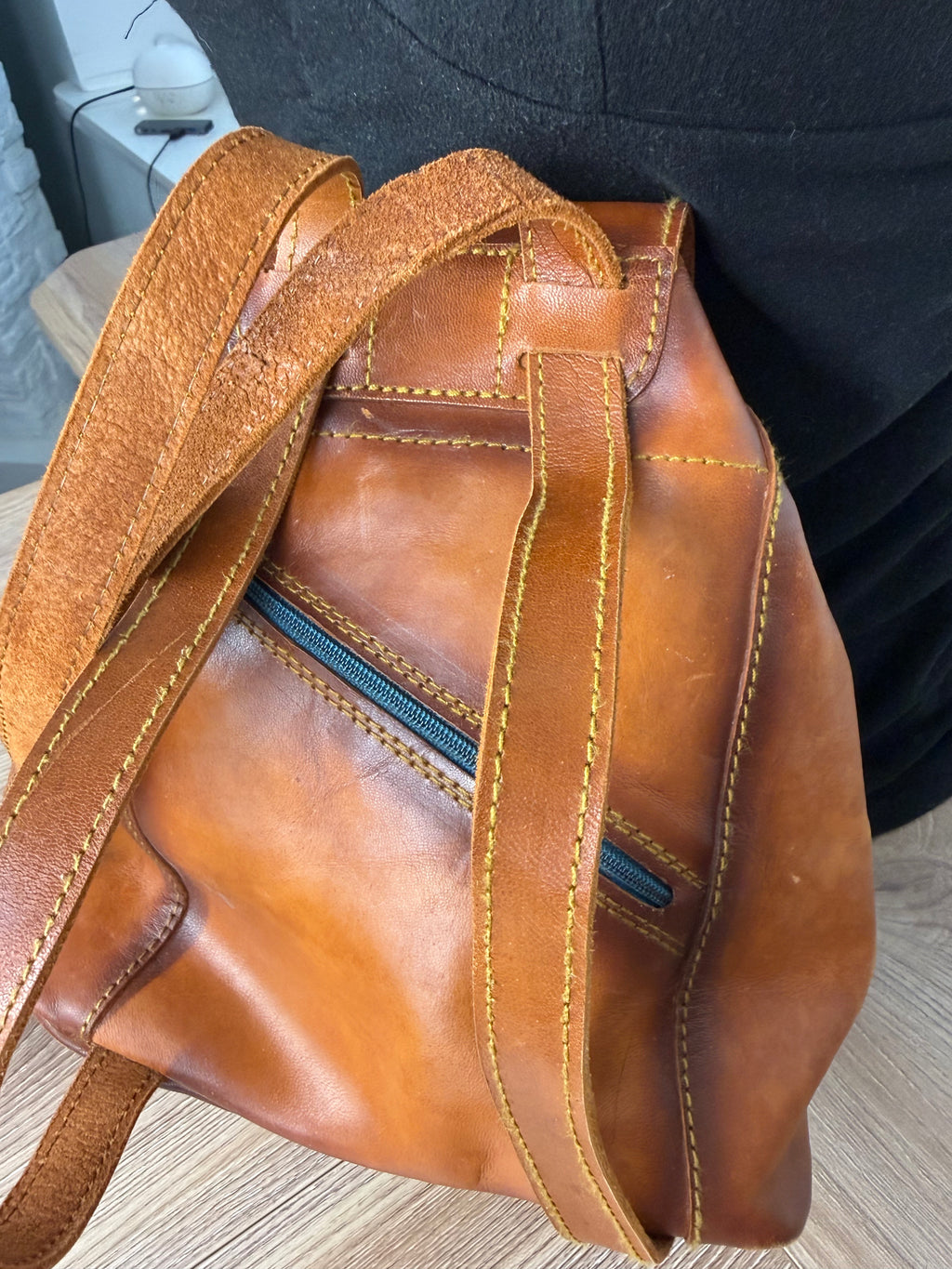 back of Handcrafted Artisan Boho Leather Rucksack