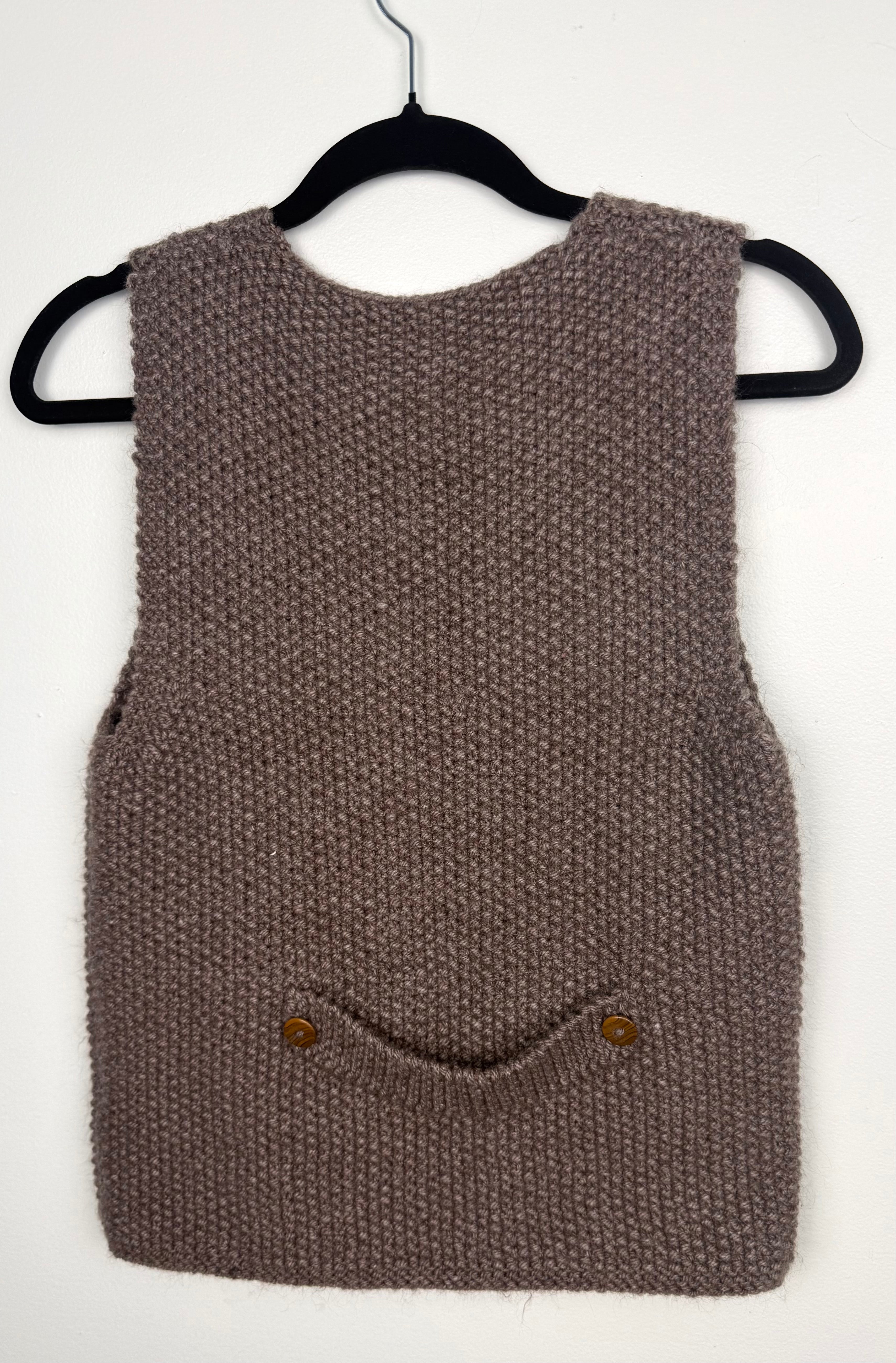 back of Handmade Chunky knit Button-Front Vest at Blue Sparrow Shop