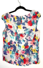 back of Heyton 100% Linen Watercolour Floral Shell Top — Pom-Pom Neckline | Size 12 at Blue Sparrow Shop 