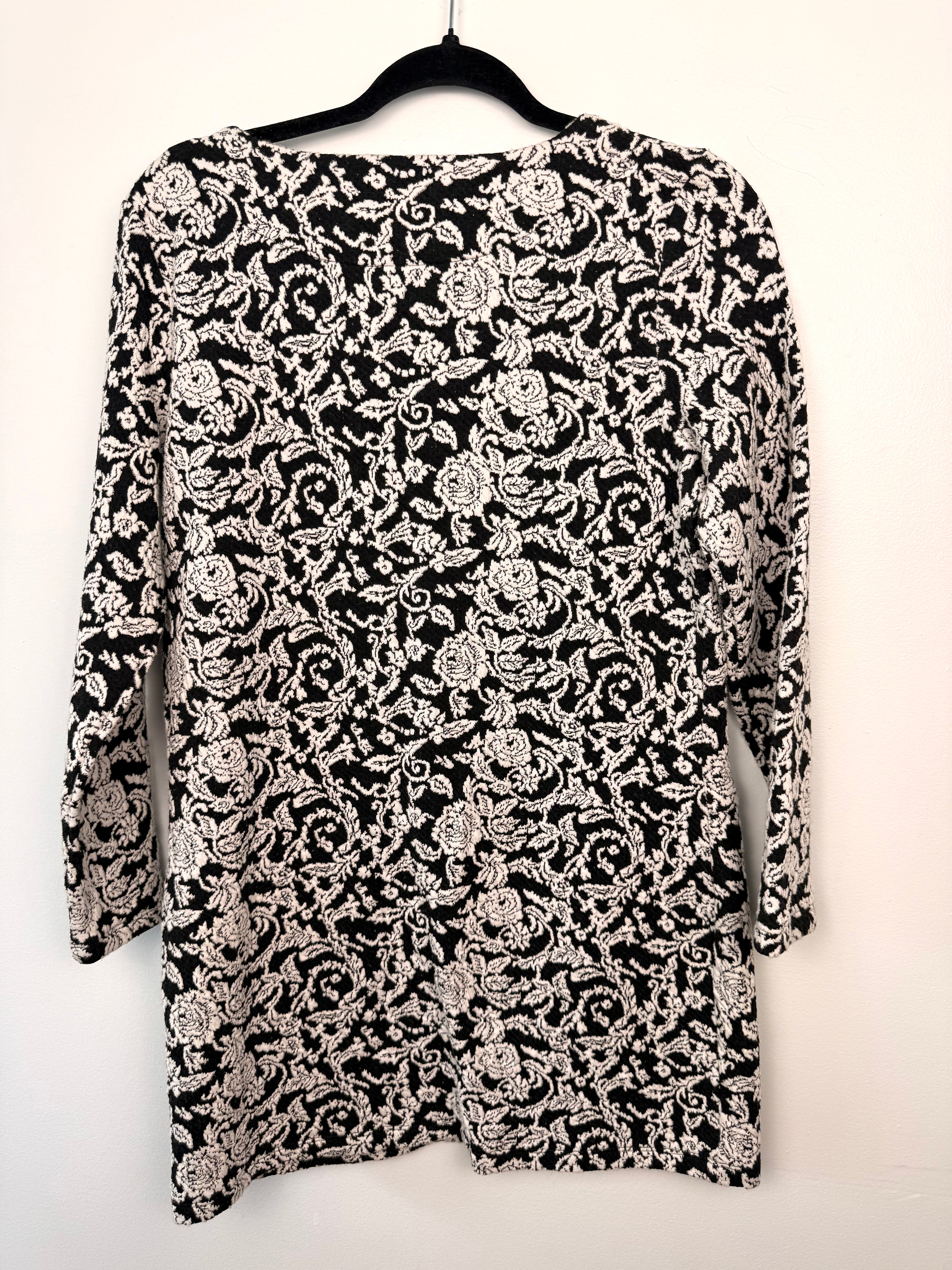 back of Joules Black & Cream Floral Jacquard Tunic Dress | Size 8