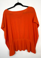 back of Juanita Banana artisan-made Mexican 100% cotton burnt orange batwing peplum top size M — Blue Sparrow pre-loved women's fashion