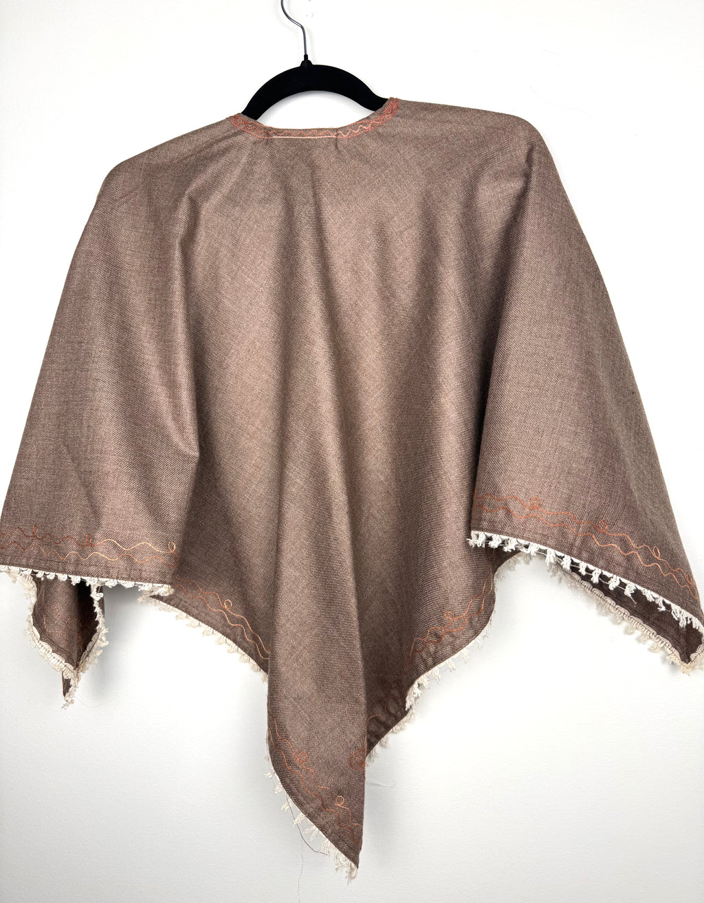 back of Kashmir Handloom Embroidered Poncho Boho Handloom Cape 