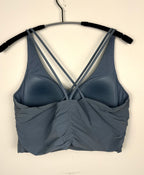 back of Knix Blue Wrap Front Sports Bra Top | Cross Back | Size L