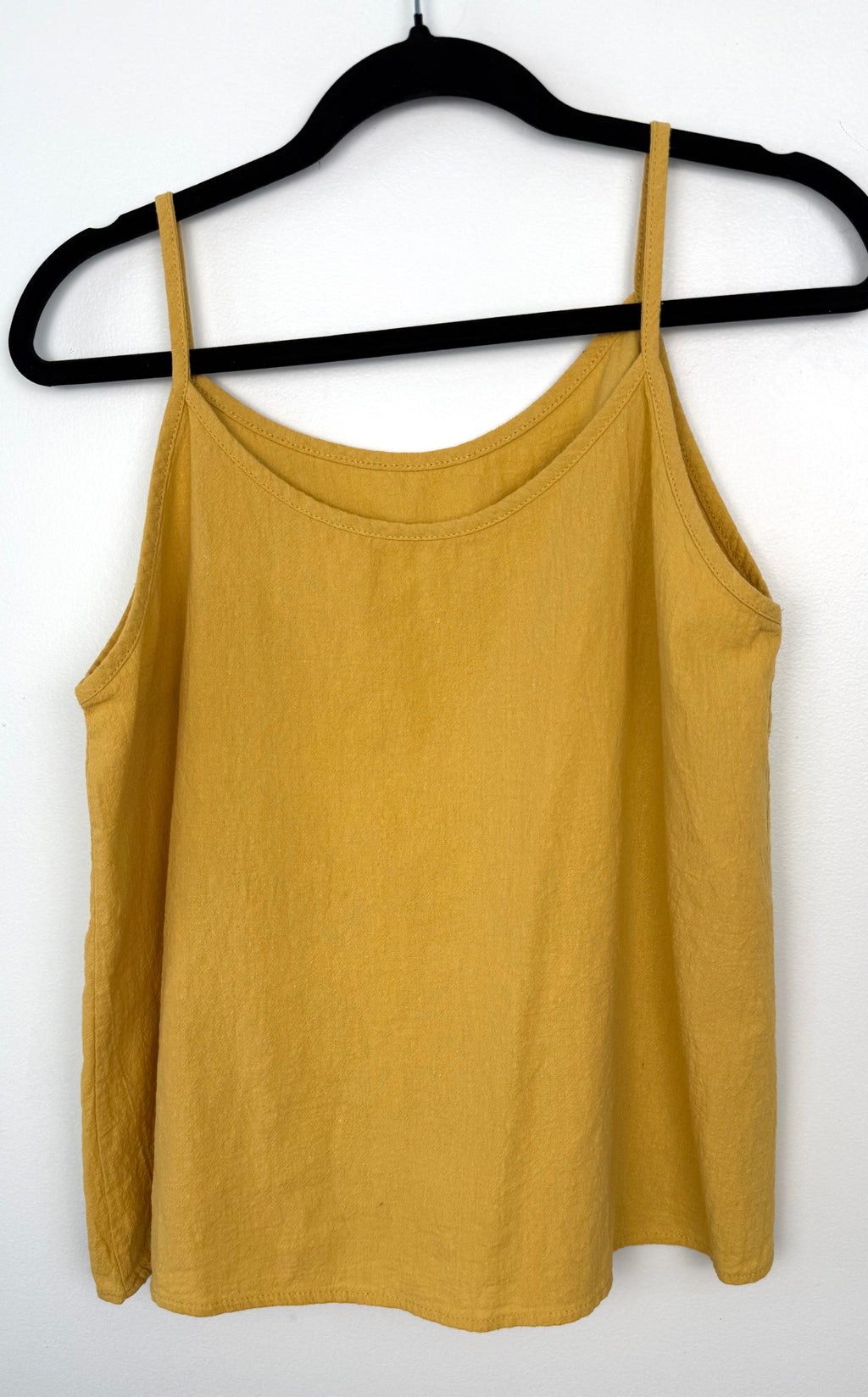 back of  Linen-Cotton Blend Spaghetti Strap Cami | Size M at Blue Sparrow Shop on hanger