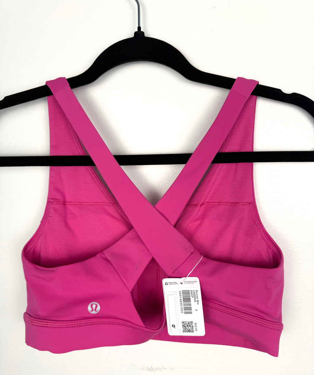 back of Lululemon Envital Bra Hot Pink Cross-Back Sports Bra NEW WITH TAGS on hanger