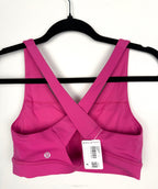 back of Lululemon Envital Bra Hot Pink Cross-Back Sports Bra NEW WITH TAGS on hanger