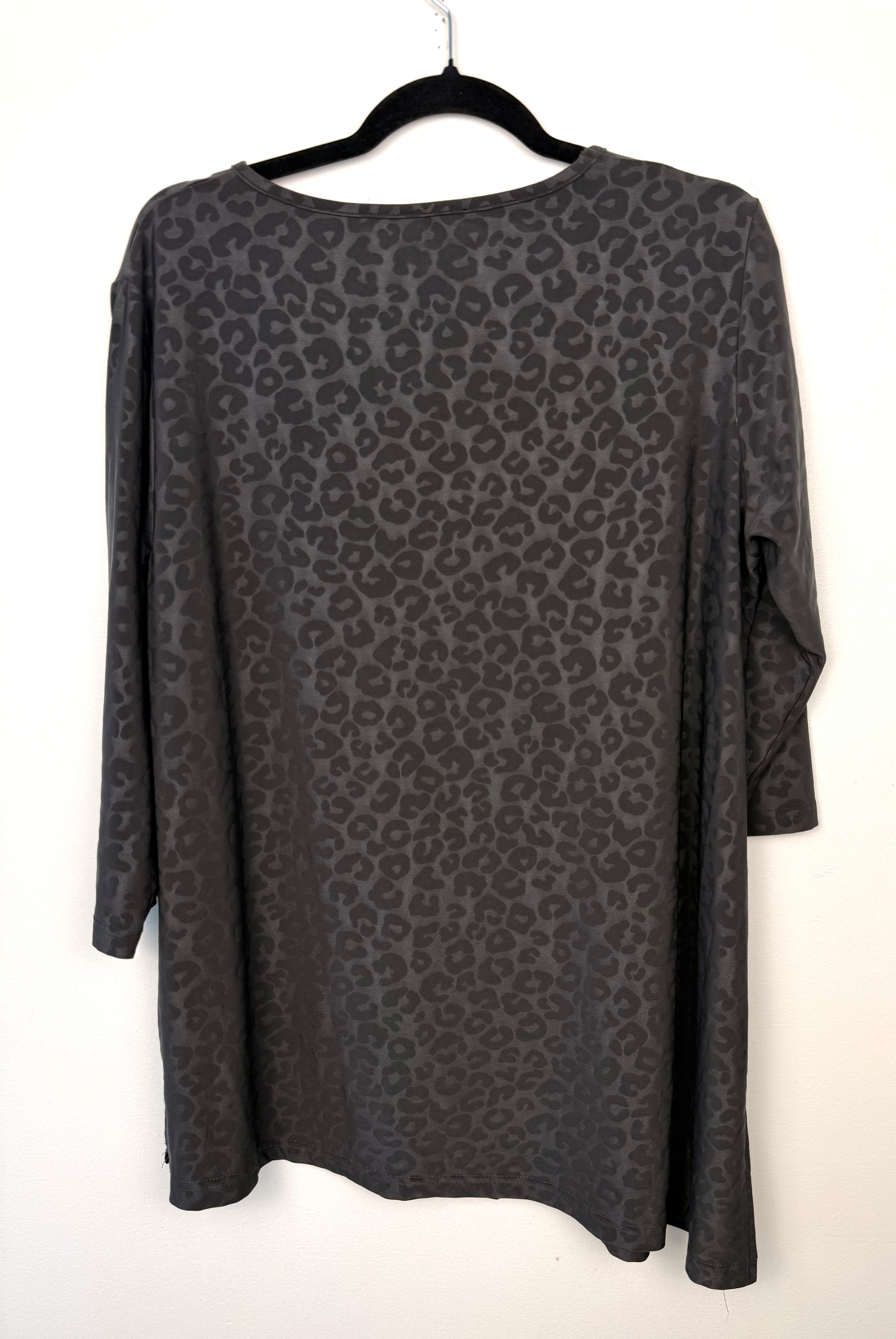back of Made in Canada Sympli Asymmetrical 3/4 Sleeve Top | Size 14 on hanger