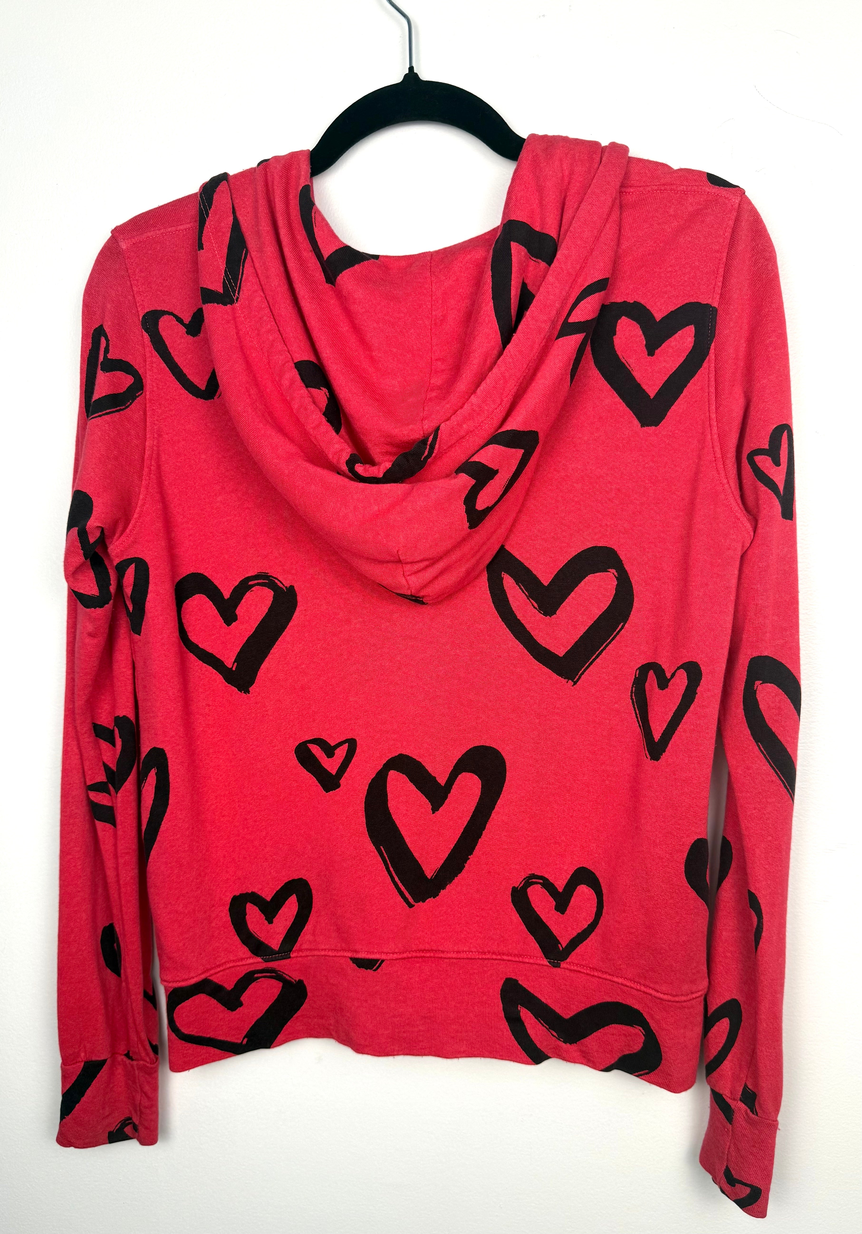 back of Made in USA Sundry Heart Print Zip Hoodie at Blue Sparrow Shop