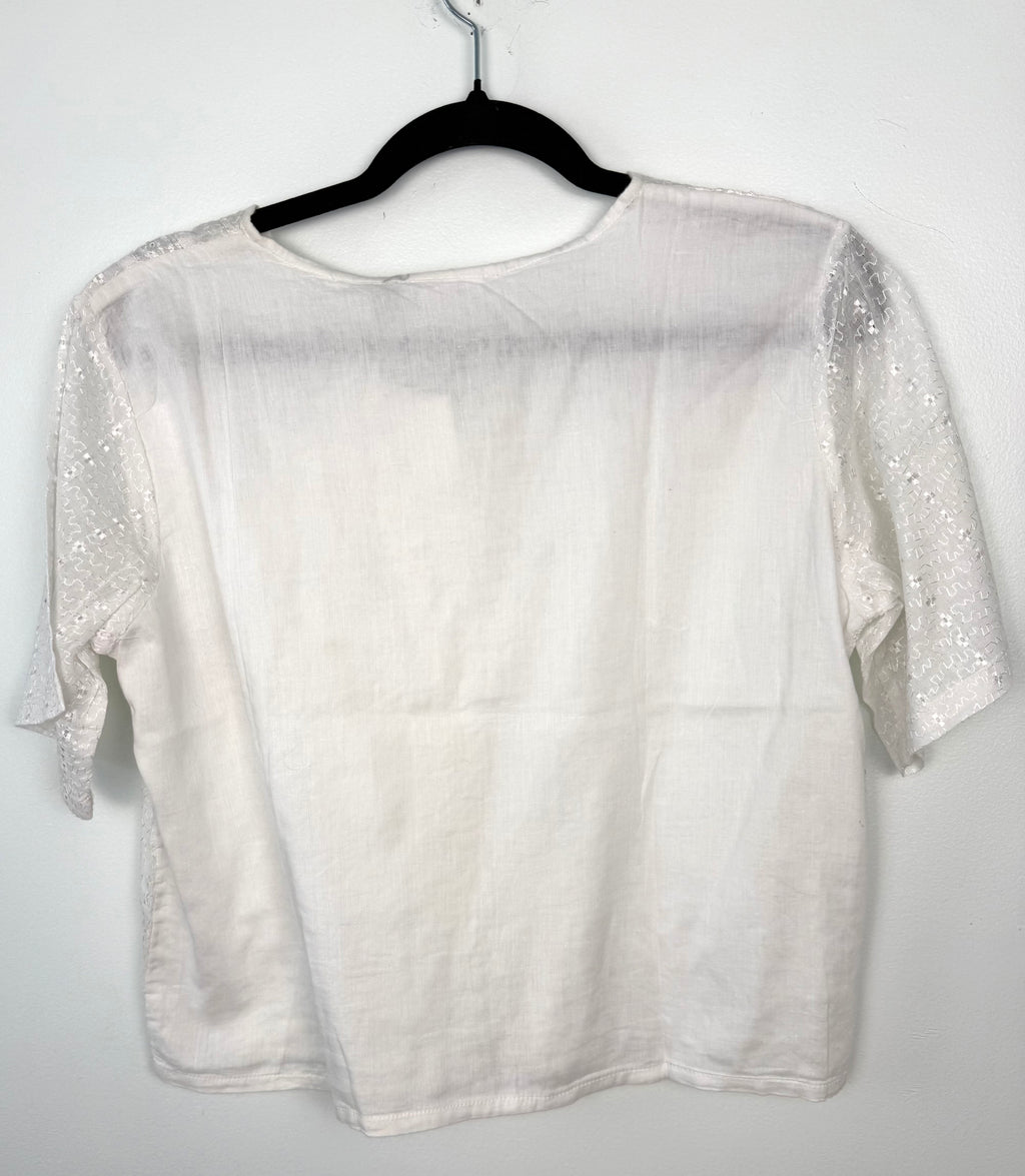 back of NWT 100% Cotton Embroidered Button-Front Top | Size M at Blue Sparrow Shop 