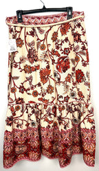 back of NWT House of Harlow 1960 — 55% Linen Cream Rust Floral Midi Skirt, Size L at Blue Sparrow Shop