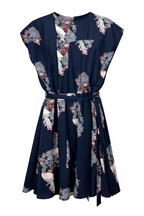 back of Navy Floral Wrap Dress at Blue Sparrow Shop