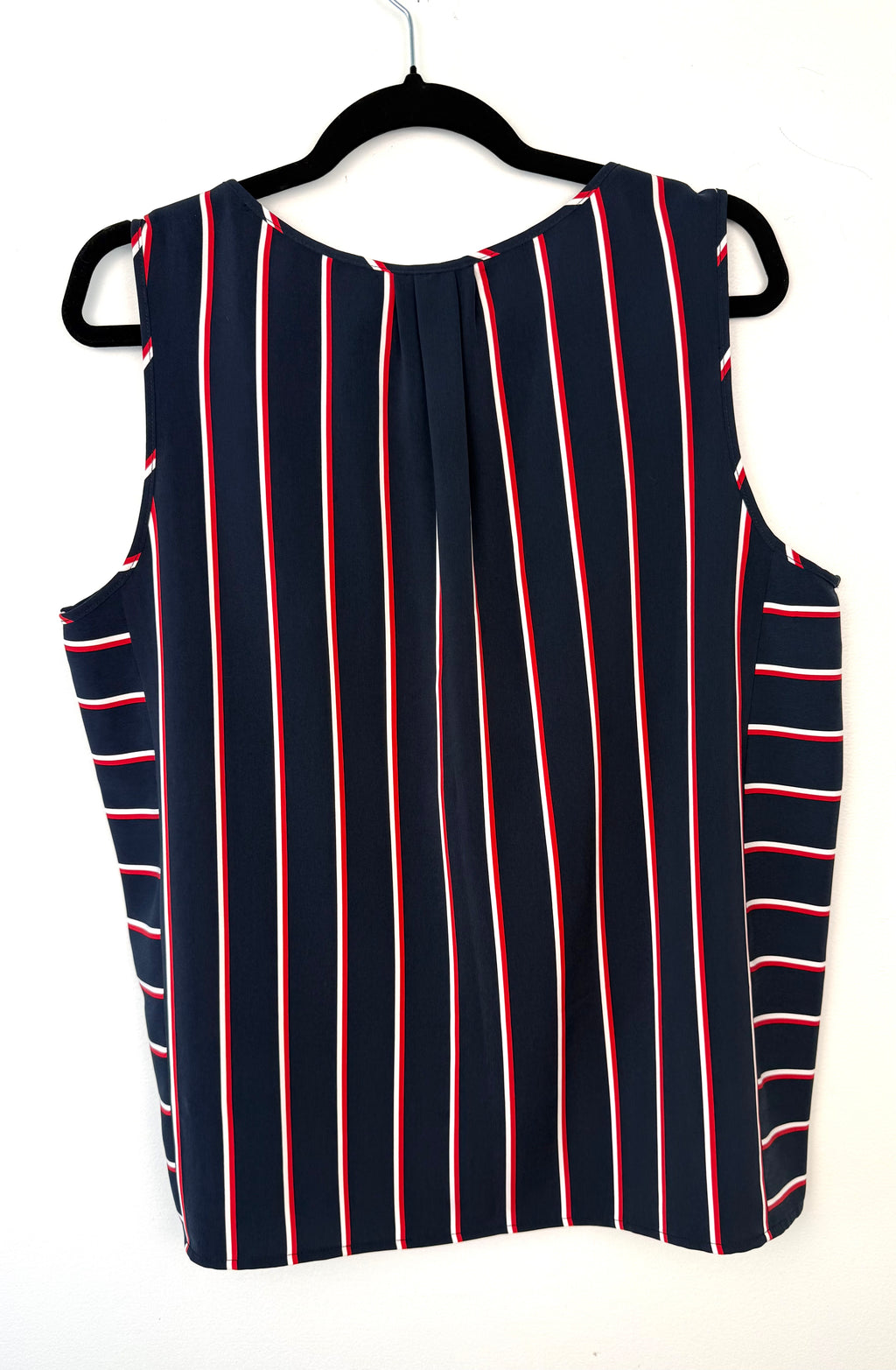 back of Navy Stripe Sleeveless Blouse | Tommy Hilfiger Keyhole Tank | Size L at Blue Sparrow Shop
