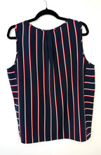 back of Navy Stripe Sleeveless Blouse | Tommy Hilfiger Keyhole Tank | Size L at Blue Sparrow Shop