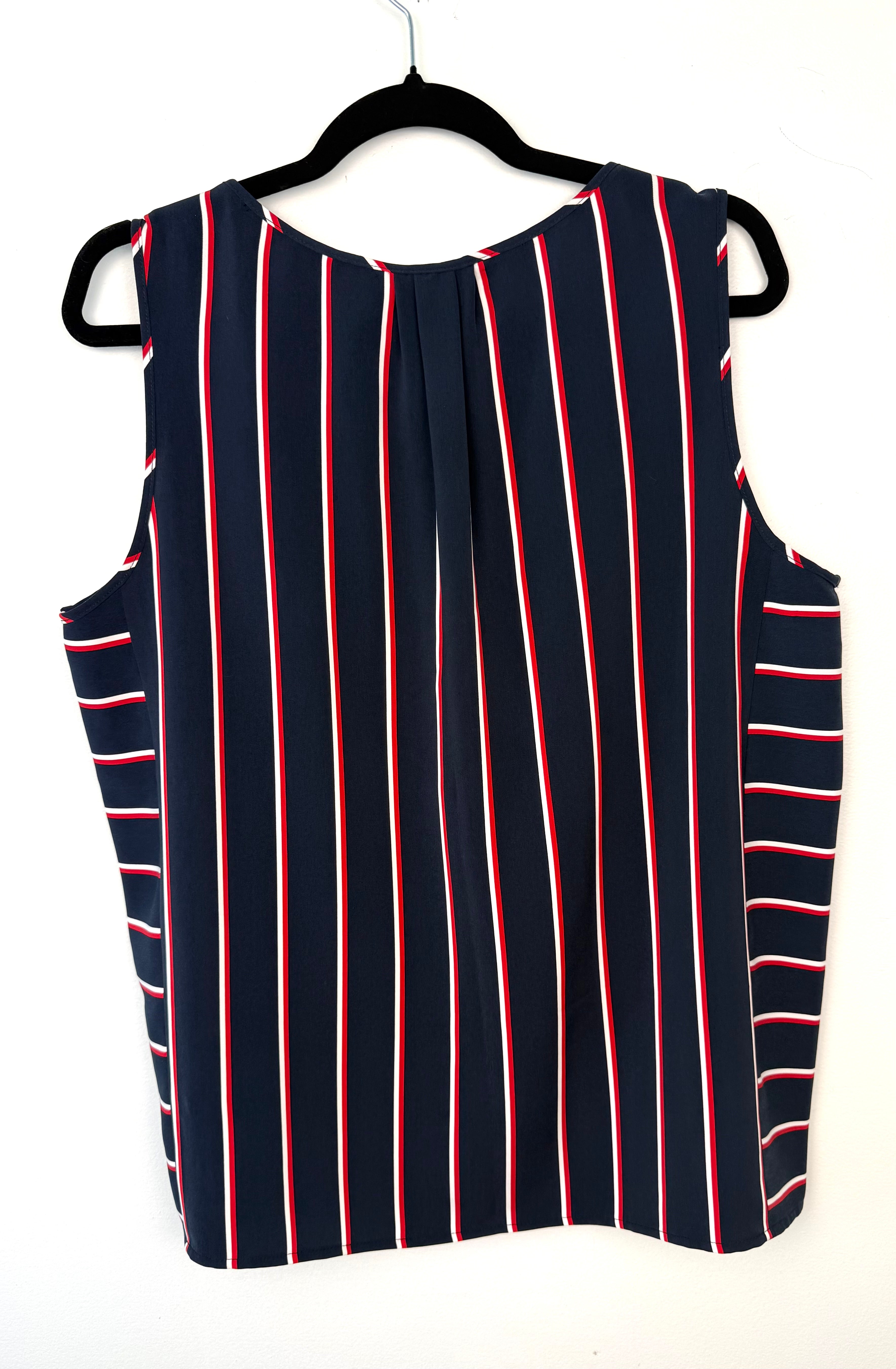 back of Navy Stripe Sleeveless Blouse | Tommy Hilfiger Keyhole Tank | Size L at Blue Sparrow Shop
