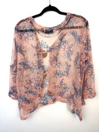 back of Nina Leonard Mesh Lightweight Cardigan| Size L at Blue Sparrow Shop  on hanger
