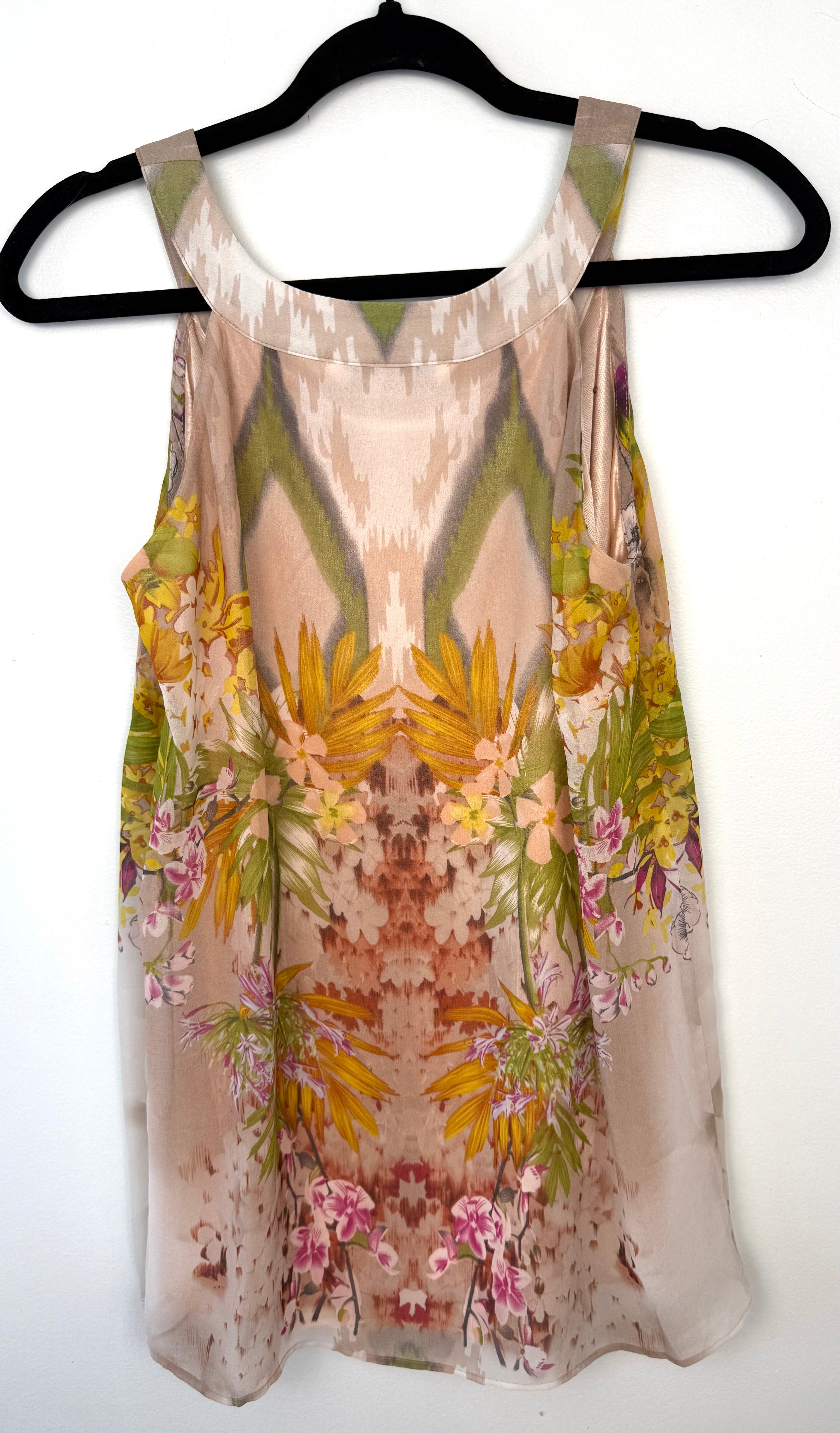 back of Nygård Sleeveless Dressy Summer Tank | Size 6 at Blue Sparrow Shop on hanger