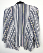 back of Picadilly Canada linen blend jacket with striped pattern for spring and summer  on hanger