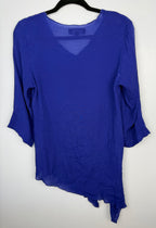 back of Red Coral Royal Blue Asymmetrical Tunic Top 