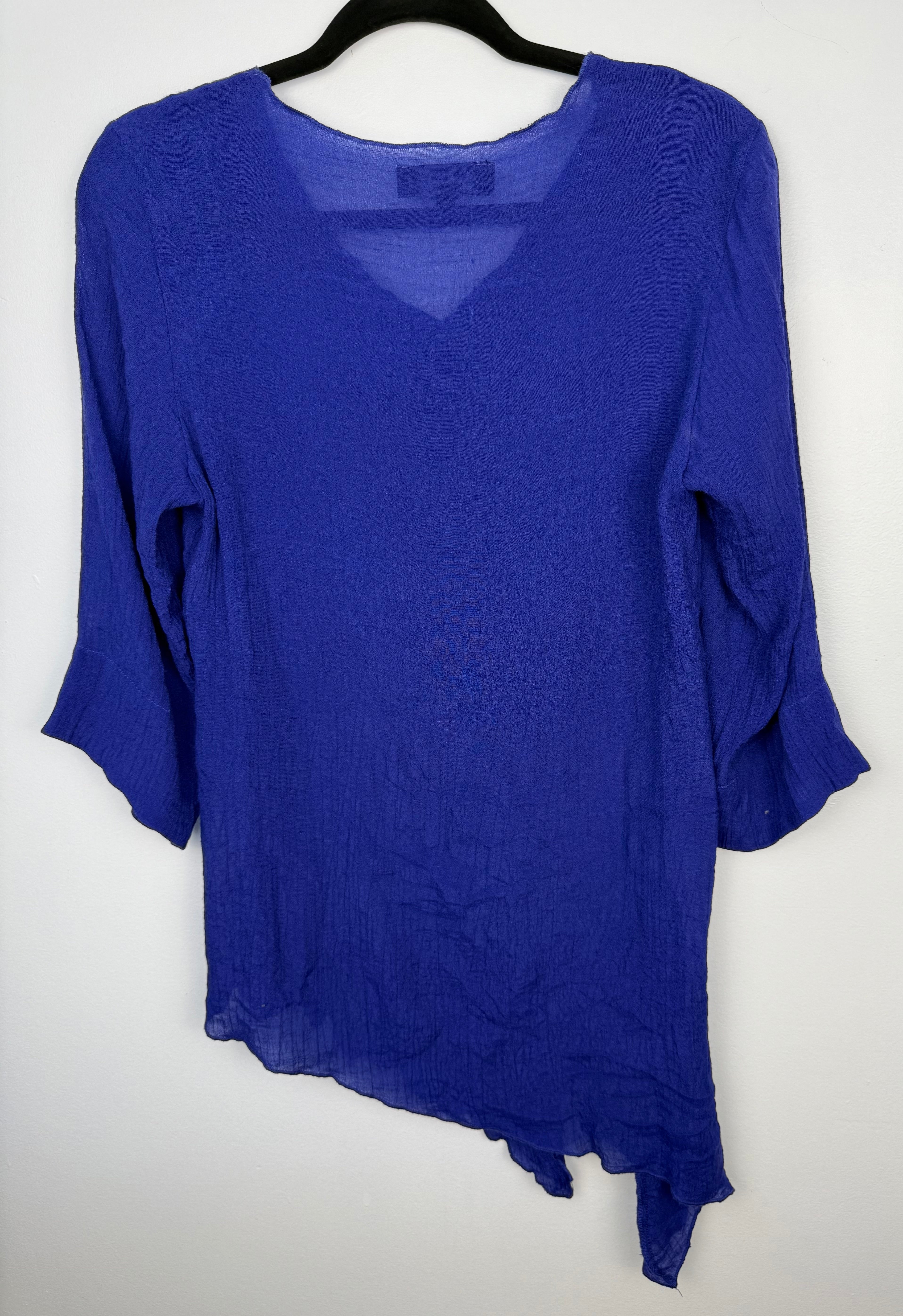 back of Red Coral Royal Blue Asymmetrical Tunic Top 