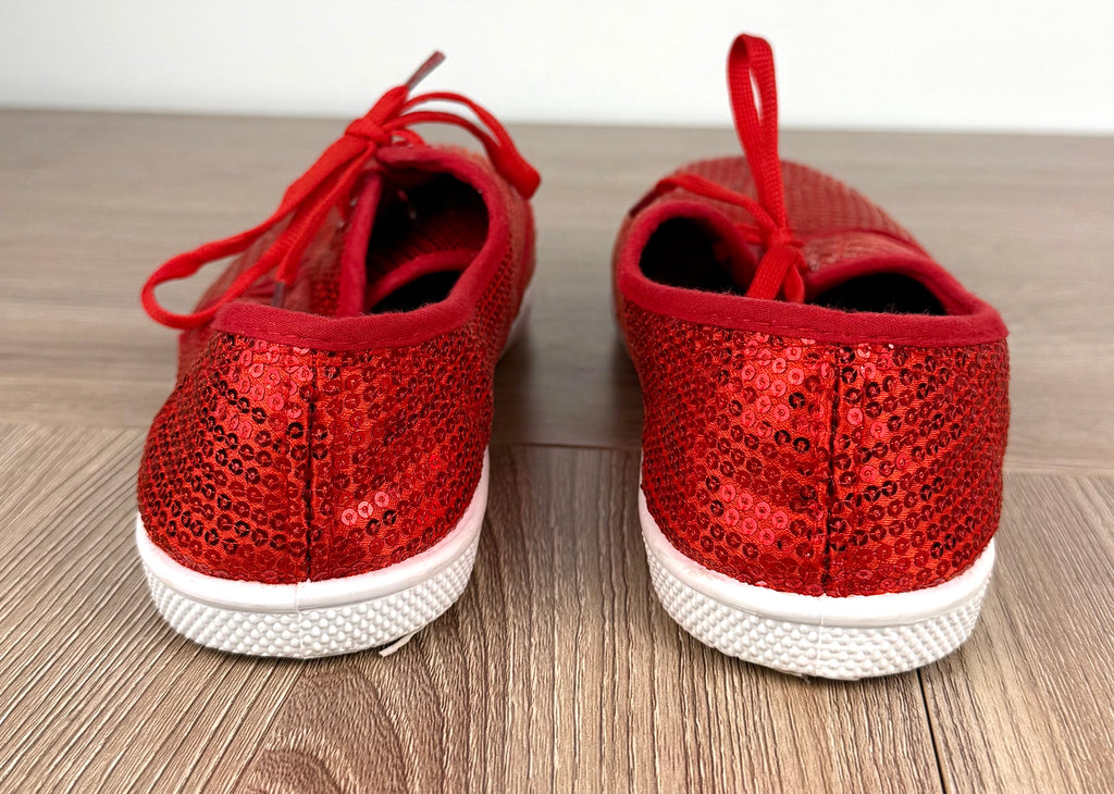 back of Red Sequin Lace-Up Sneakers