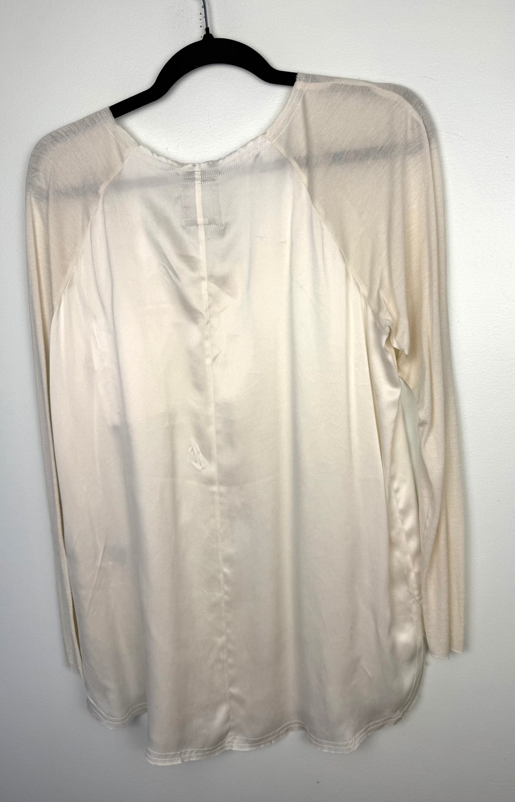back of Resale Go Silk Washable Silk Long Sleeve Blouse at Blue Sparrow Shop on hanger