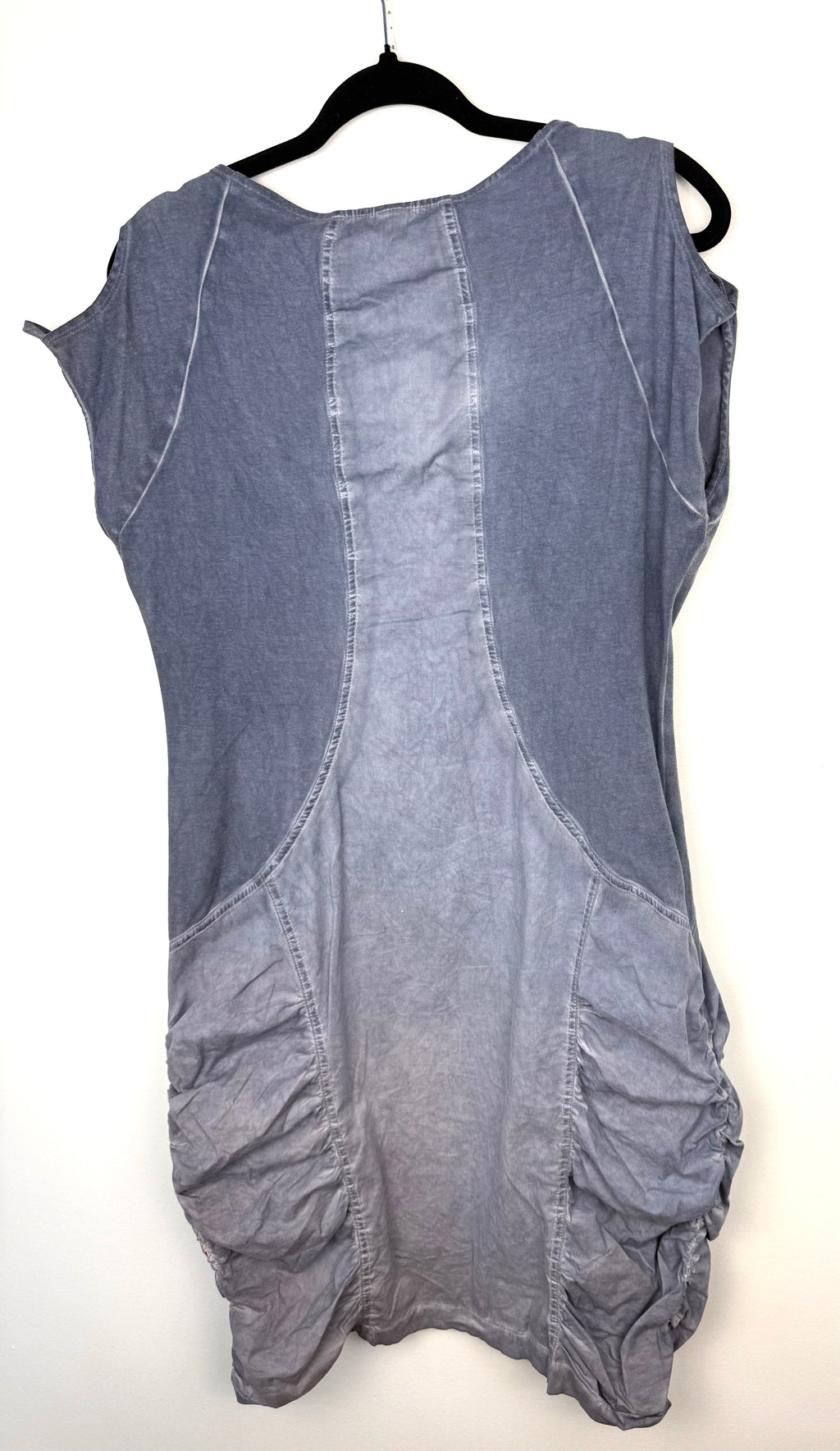 back of Resale Ruched Pocket Cold Shoulder Tunic Dress  at Blue Sparrow Shop on hanger