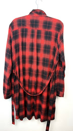 back of Ricki's Long Plaid Shirt with Belt | Size XL on hanger