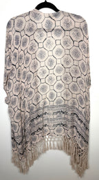 back of Roots Canada Lightweight Geometric Print Fringe Kimono | One Size at Blue Sparrow Shop