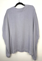 back of Roots oversized cardigan or kimono in denim blue  on hanger