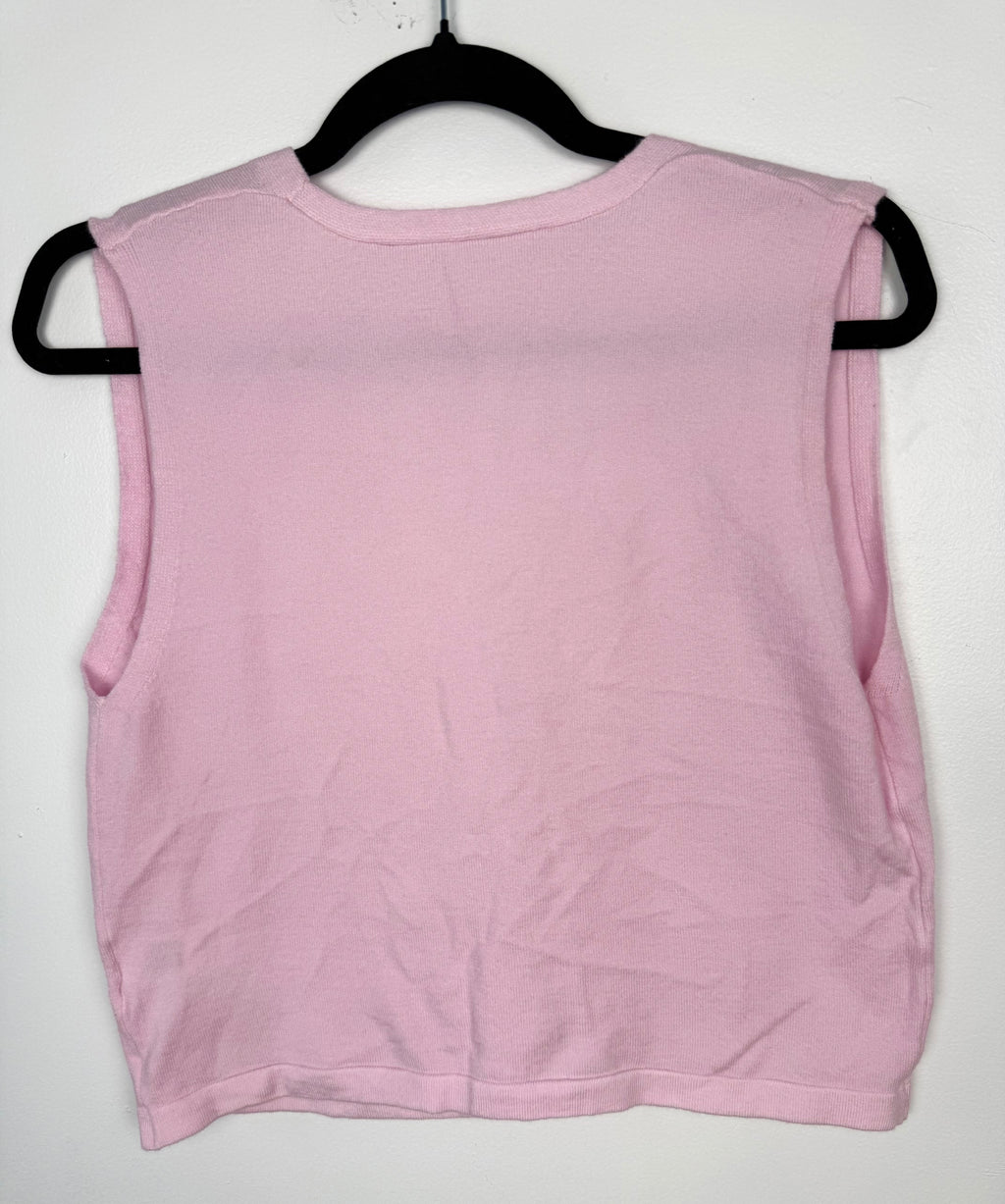 back of  Soft Pink V-Neck Knit Vest Size S  at Blue Sparrow Shop
