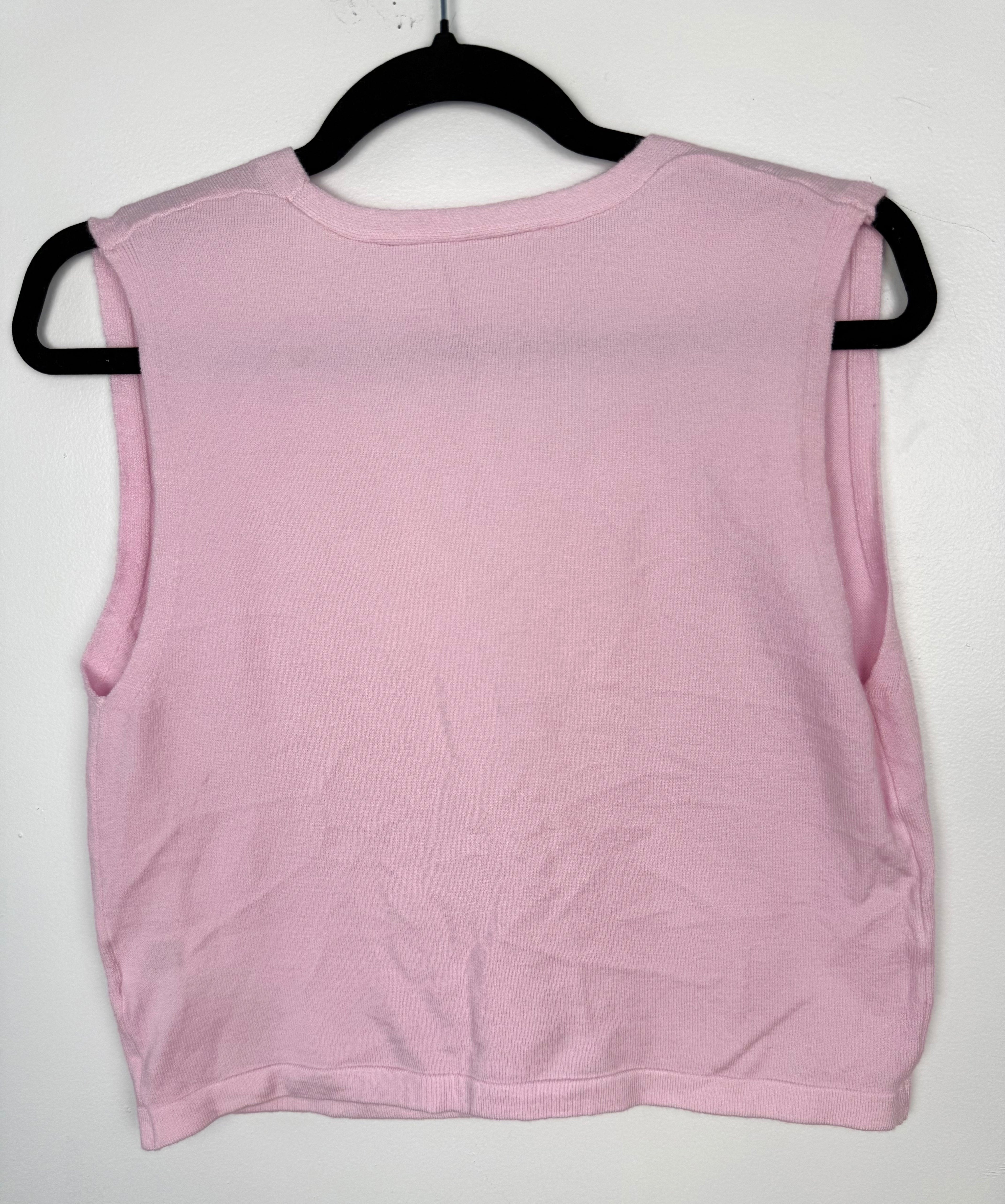 back of  Soft Pink V-Neck Knit Vest Size S  at Blue Sparrow Shop