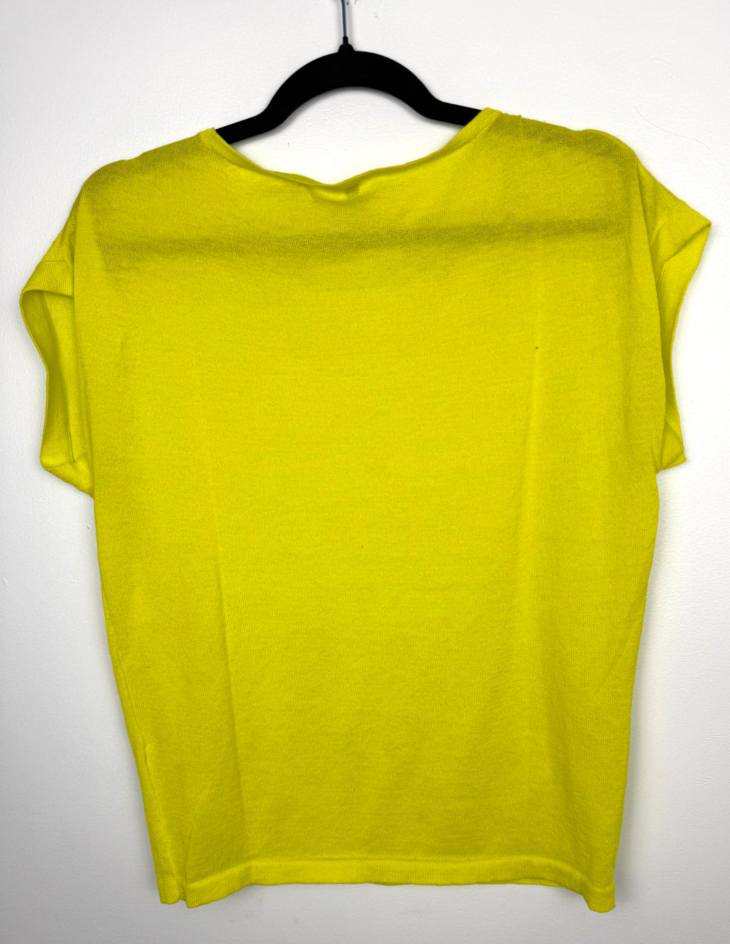 back of Stile Benetton — Bright Yellow Cap Sleeve Knit Top, Size M at Blue Sparrow Shop