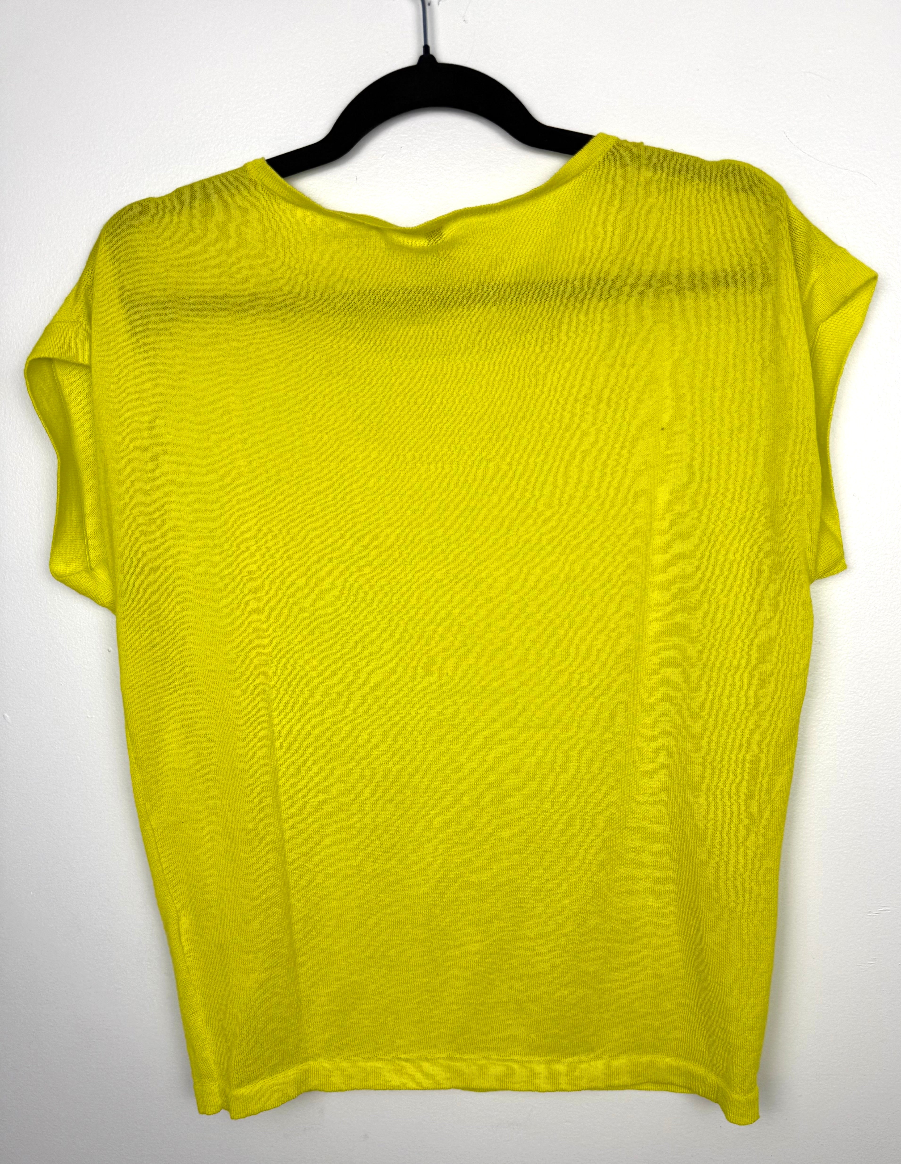 back of Stile Benetton — Bright Yellow Cap Sleeve Knit Top, Size M at Blue Sparrow Shop