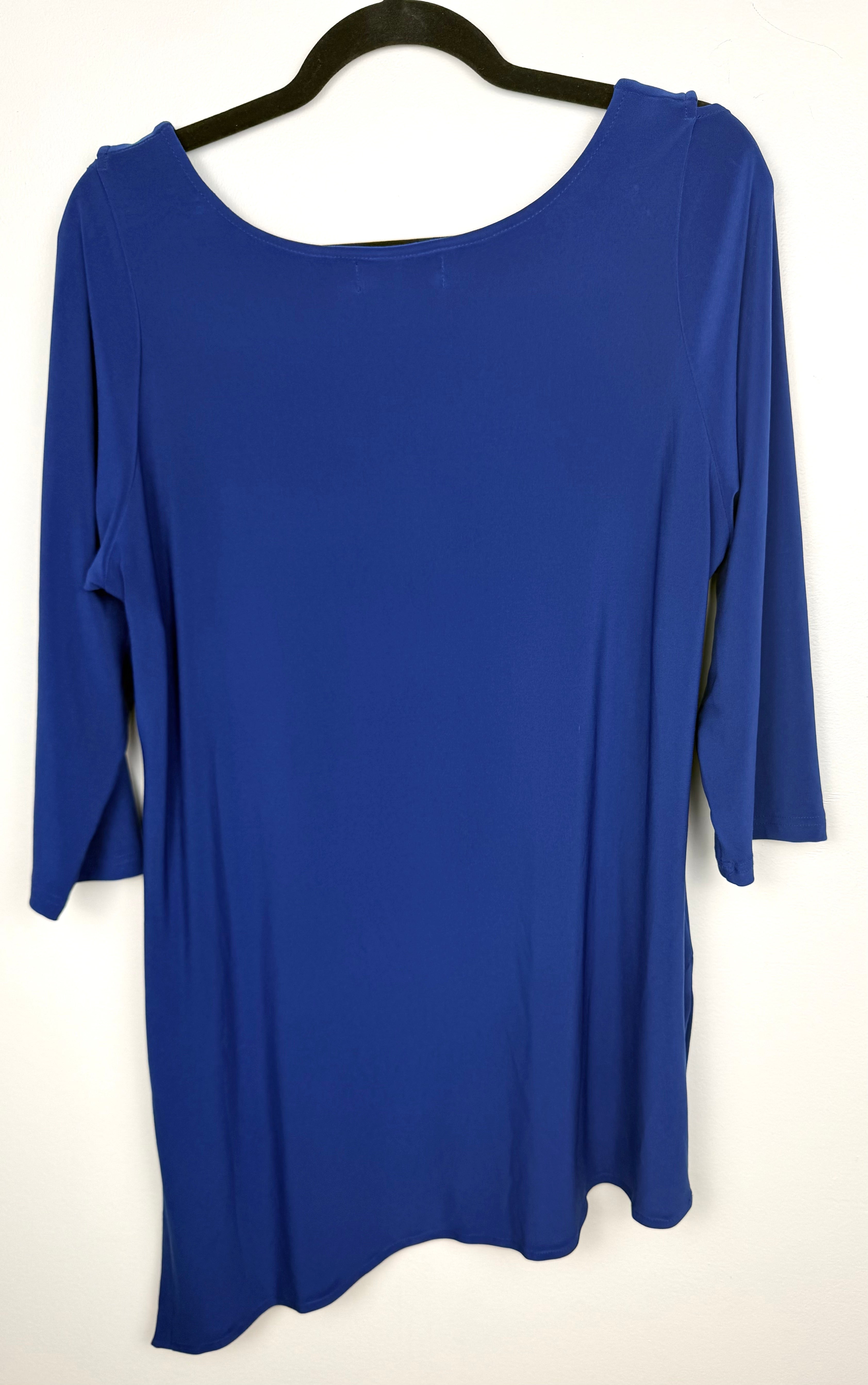 back of. Sympli Asymmetrical Cold-Shoulder V-Neck Top on hanger